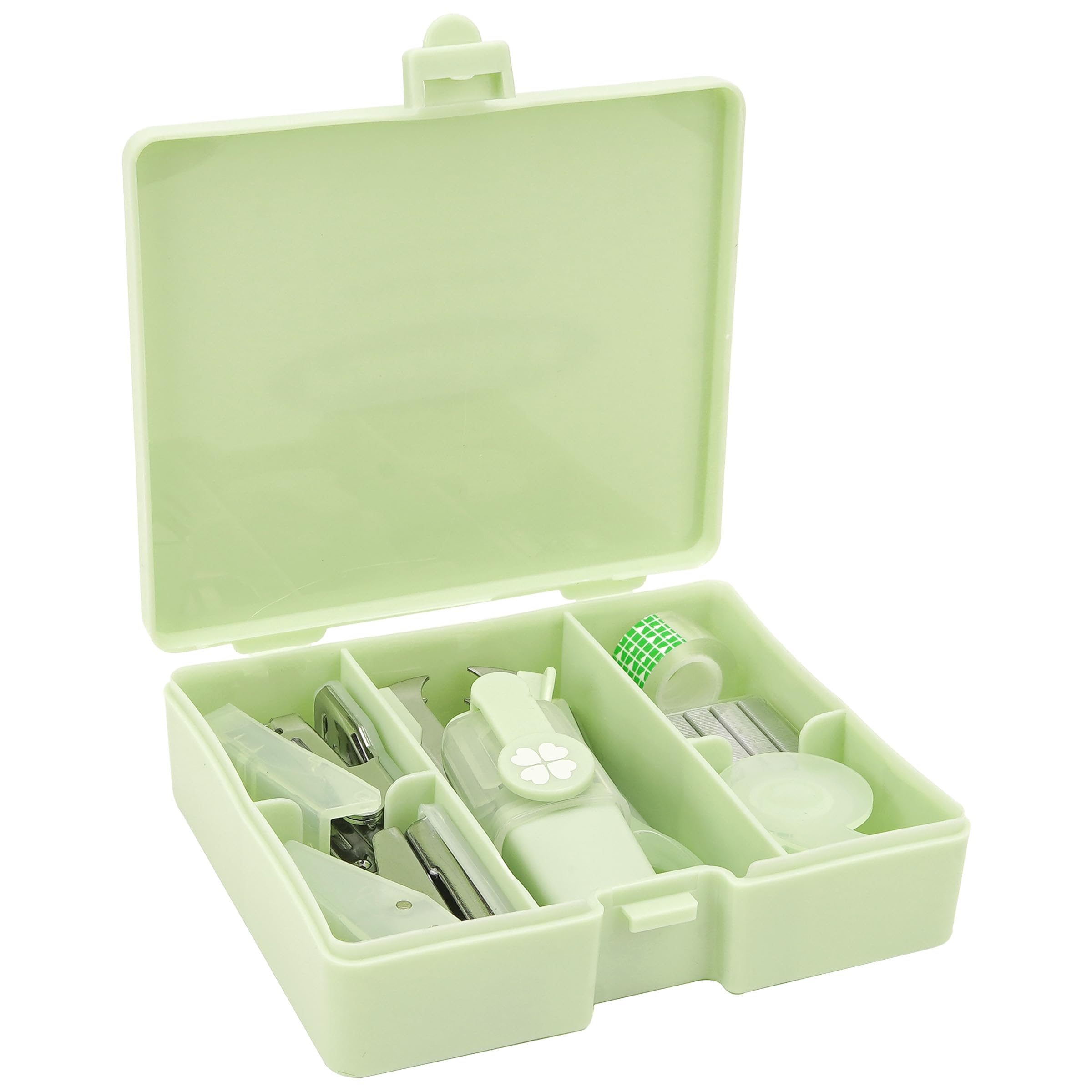 OFIFO® 8PCS Office Supplies Kit Set- Mini Size for Portability, Convenient and Efficient Office Work and Gifts, Student, Teacher, School, Back to School, Hole Punch, Portable Stap-Green