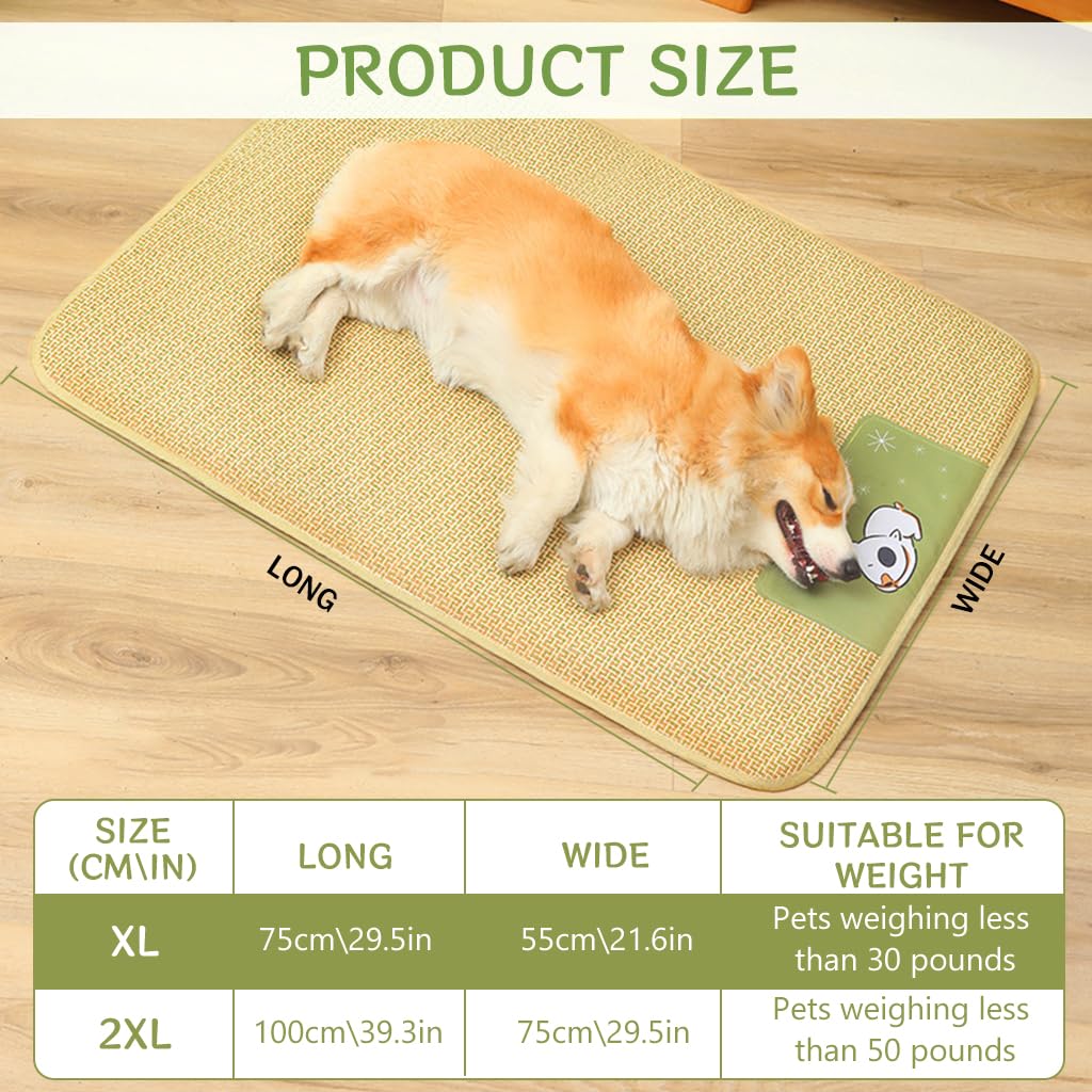 Qpets Dog Summer Mat for Indoor and Outdoor Use with Anti Slip Waterproof Bottom | 55x75CM Natural Rattan Cooling Surface
