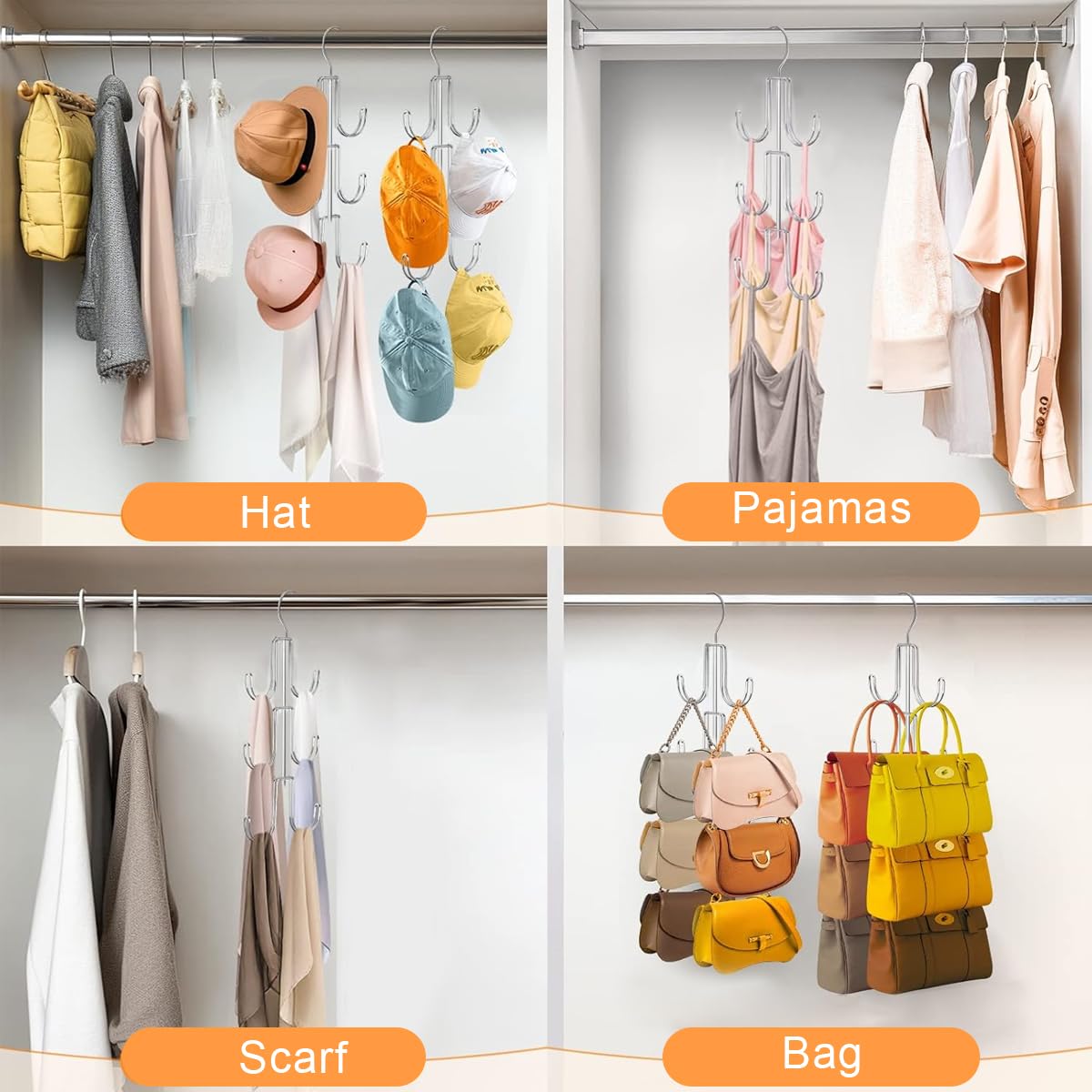 HASTHIP Handbag Organizer Rack for Closet with Dual Metal Hooks holding up to 6 Bags | Space Saving Purse Hanger