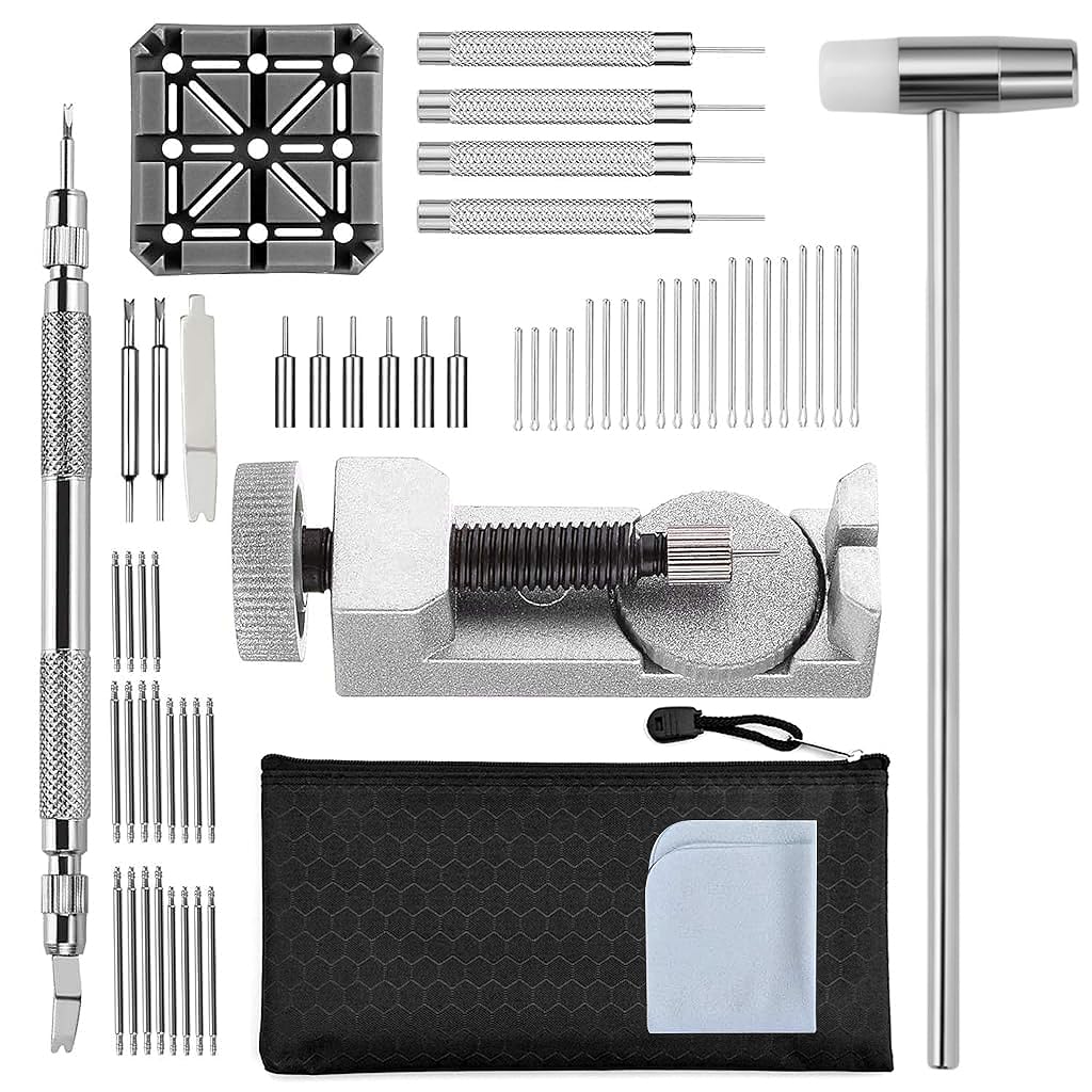 Serplex® Watch Repair Kit 24 in 1 Watch Repair Kit for Wrist Watch Professional Watch Repair Kit with Spring Bar Tool, Watch Case Opener, Link Remover Tool, Cotter Pins, Hammer, Storage Bag