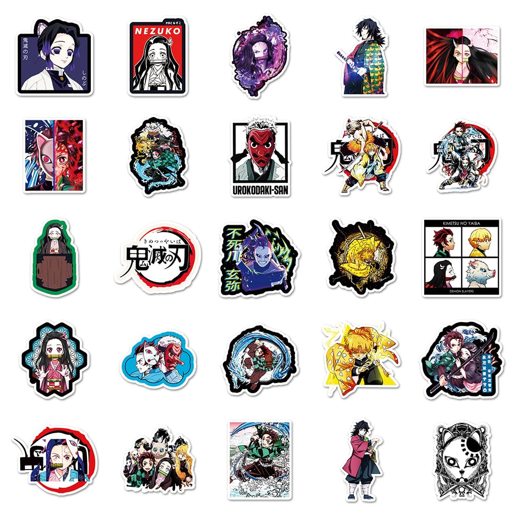 HASTHIP® 100pcs Laptop Stickers Demon Slayer Sticker - Anime Cartoon Decal for Kids, Anime Demon Slayer Stickers for Teen Water Bottle, Waterproof Vinyl Decal for Laptop Phone Skateboard