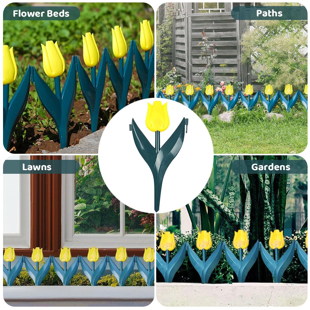 HASTHIP® 10Pcs Tulips Garden Fences Garden Decorative Fences 11.4 Inches Garden Fence Connectable Tulips Garden Fences Decorative Flower Bed Fences Boundary Fences