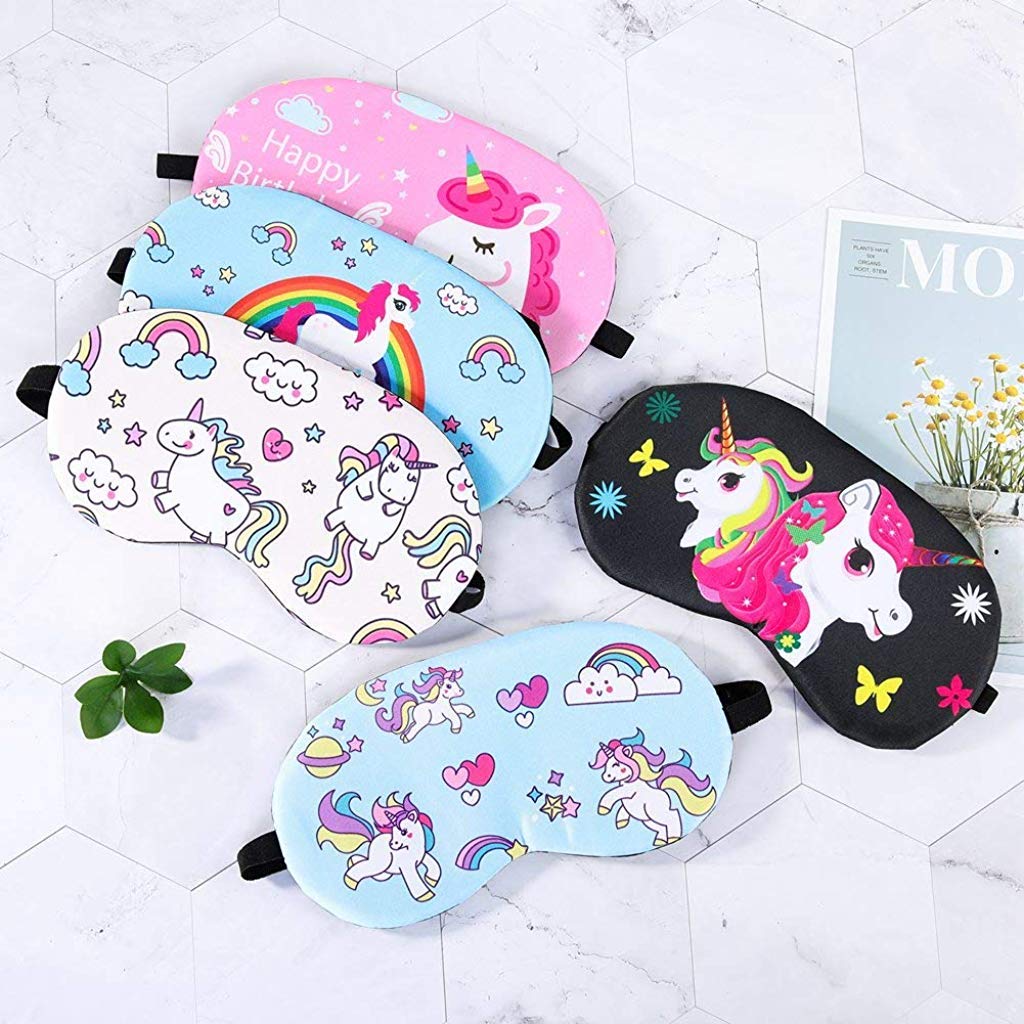 GUSTAVE Sleeping Eye Mask for Travel and Home with Soft Elastic Straps and Plush Material | 5 Piece Unicorn Design for Women and Girls