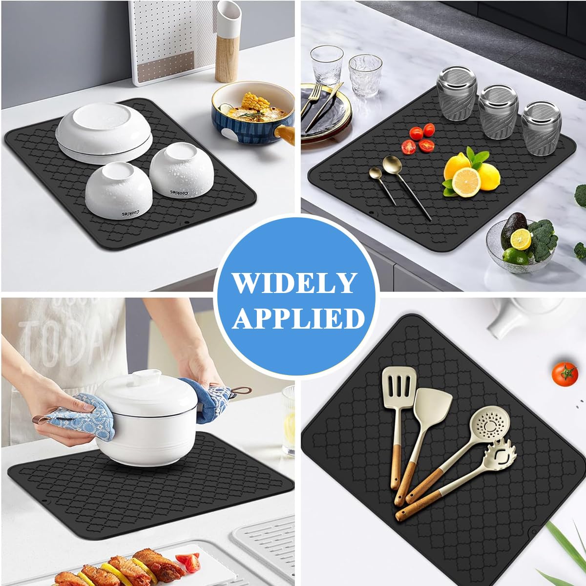 Supvox Kitchen Silicone Drying Mat for Countertop 16x24 in featuring Diamond Drain Pattern | Heat Resistant Non Slip Design