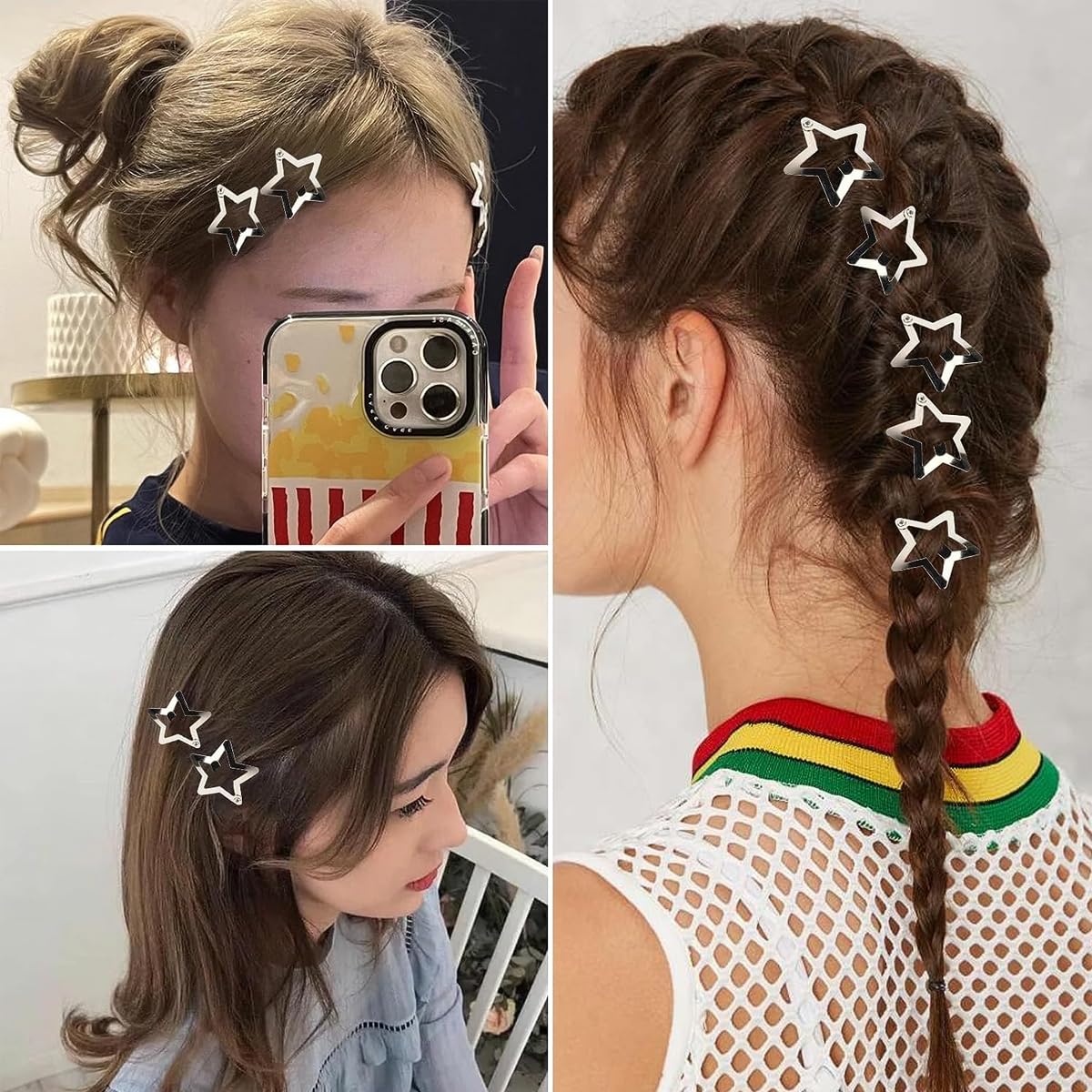 PALAY® 12pcs Silver Stars Hair Clips for Girls Korean Style Hair Accessories Y2K Fashion Hair Clips for Girls Bangs Clips Barrettes for Girls, Teen Girls