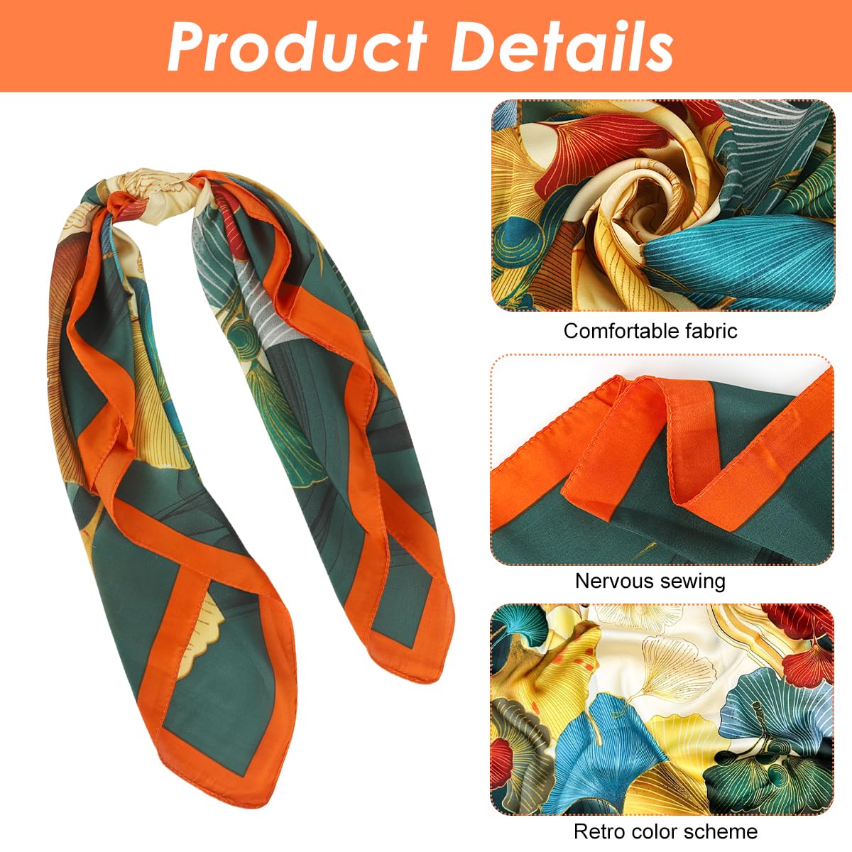 SANNIDHI Silk Hair Scarf for Women featuring Ginkgo Print 27x27 in Square Satin Wrap | Elegant Neck and Handbag Accessory