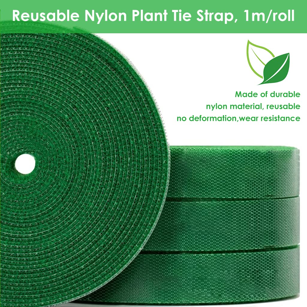 HASTHIP Plant Tie Strap for Tomato and Tree Support with Hook Loop Design 10pcs 1m Nylon Rolls