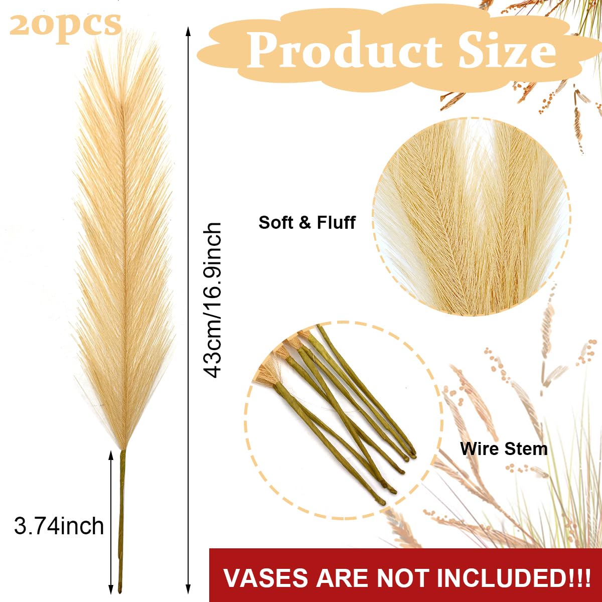 HASTHIP Faux Pampas Grass Decor, Tall 18