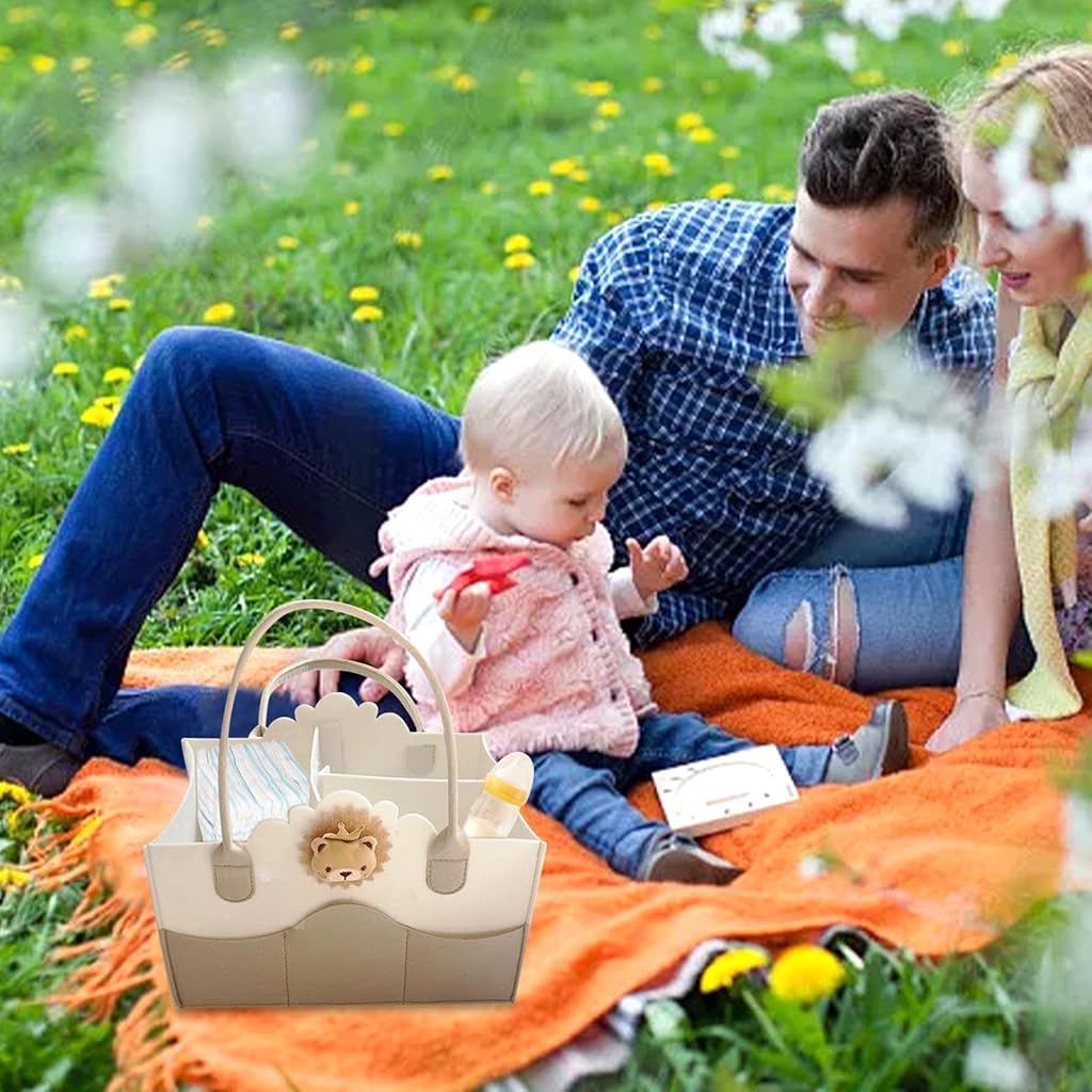 SNOWIE SOFT Baby Diaper Caddy Bag Soft Felt Baby Diaper Bag with Dividing Inserts DIY Layout Caddy Fashion Mommy Bag Portable Diaper Organizer New Born Essentials, 33x23x18cm