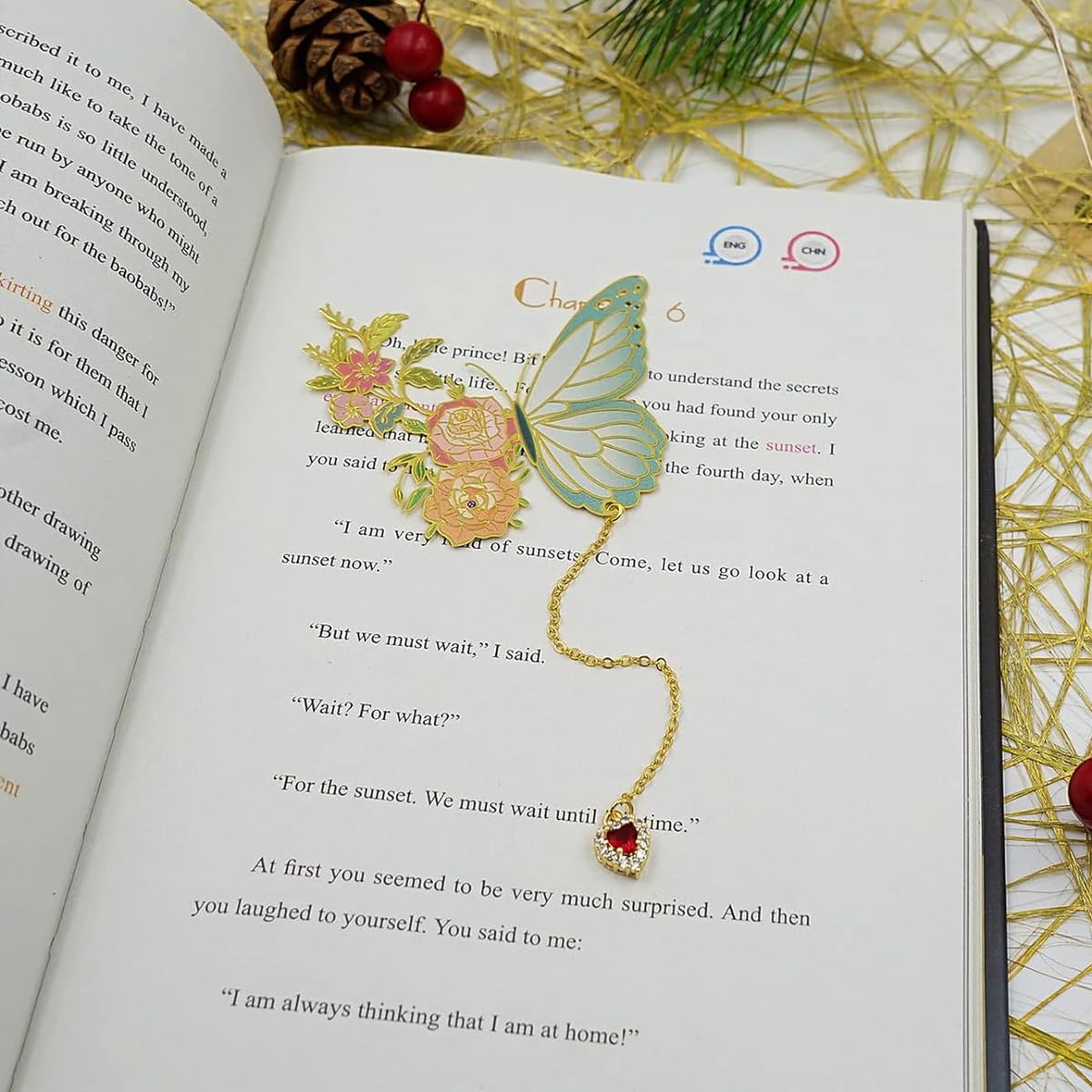 Climberty Metal Butterfly Bookmark with Red Heart Chain Pendant 3 pcs for Women | Gift Box Set