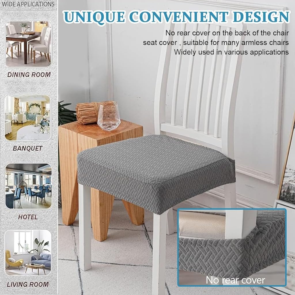 Venzina Dining Chair Covers for Cushioned Seats with Jacquard Pattern | 4Pcs Stretchy Dacron Grey Set