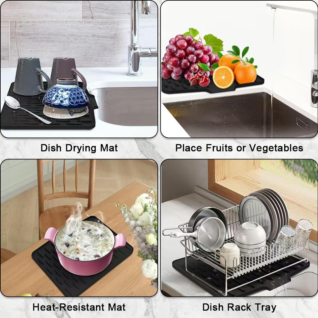 Supvox Silicone Dish Drying Mat 40x32.5cm for Kitchen Use with Water Guiding Slot & Heat Resistance
