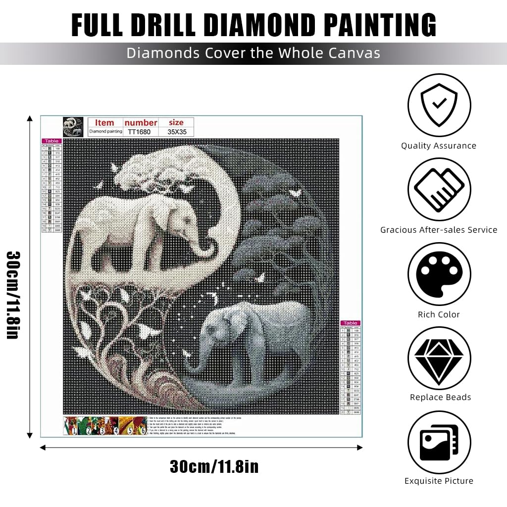 HASTHIP Diamond Painting Kit, 11.8x11.8inch Elephant Diamond Painting, 5D Diamond Painting Kit for Adults & Kids, Suitable for Home Leisure and Wall Decoration, Gift for Kids and Adults