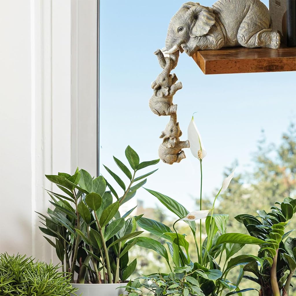 HASTHIP Elephant Sitter Decor Set for Home or Office featuring Hanging Edge Resin Figurines