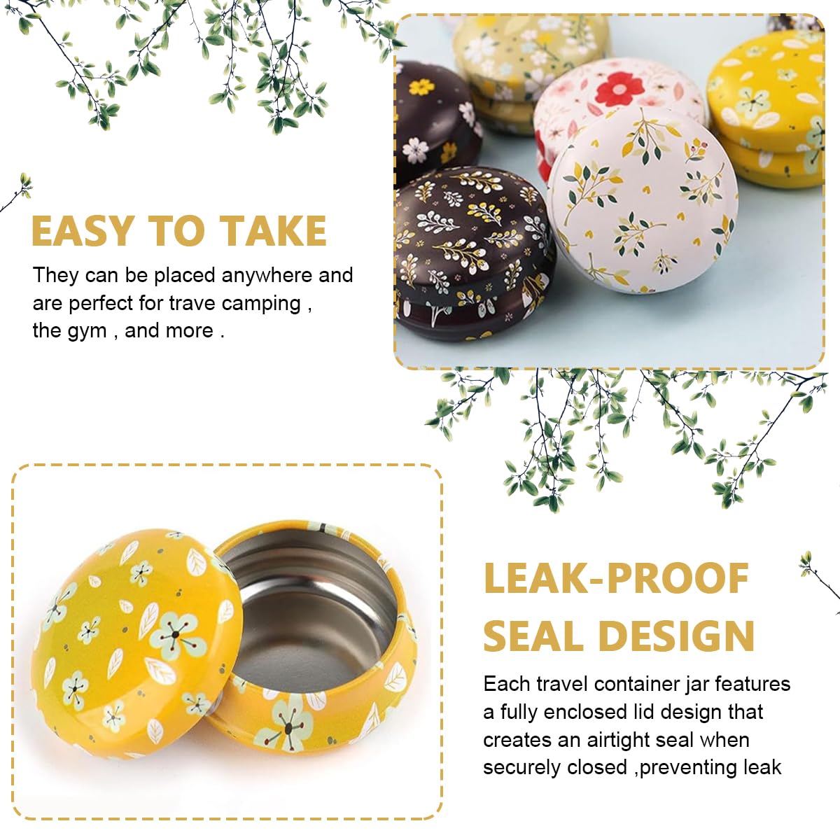 MAYCREATE Candy Tins Set for DIY Crafts and Storage featuring 12pcs 20ml Floral Metal Containers