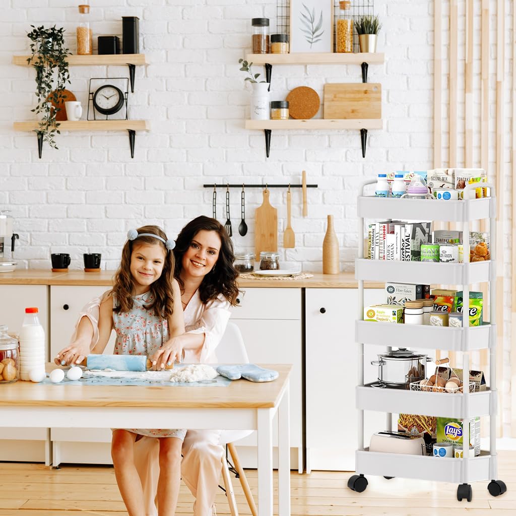 Supvox Home Organizer Cart for Kitchen and Bedroom with 5 Tiers 37.5x26x72cm and 360° Wheels