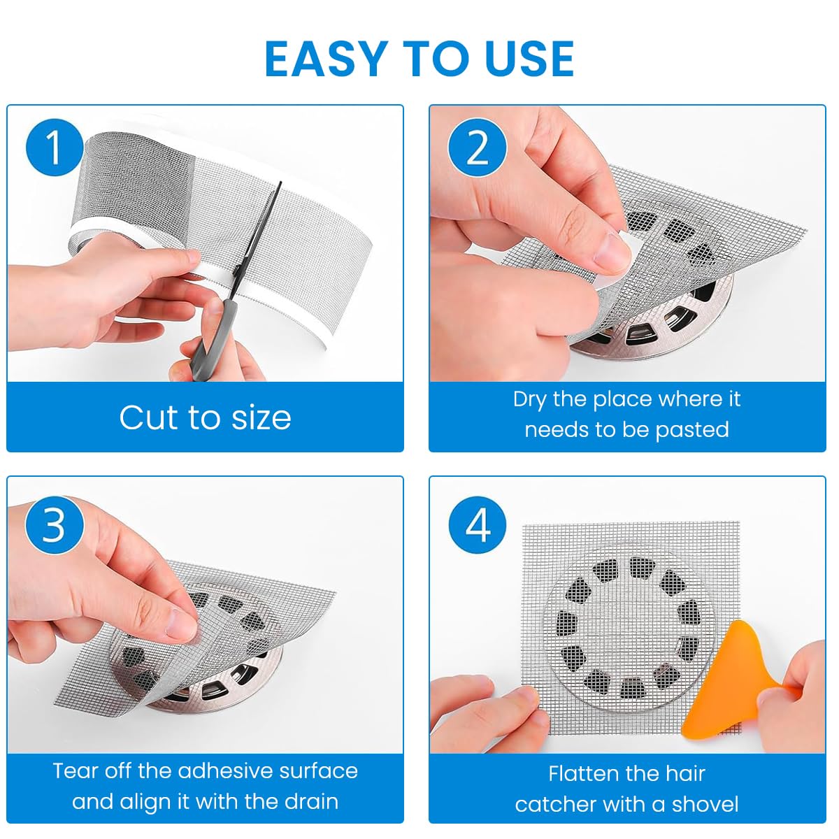 HASTHIP Kitchen Sink Strainer for Bathroom and Shower Drains with Cuttable 13 ft PVC Mesh | 3 PCS Hair Catcher Cover