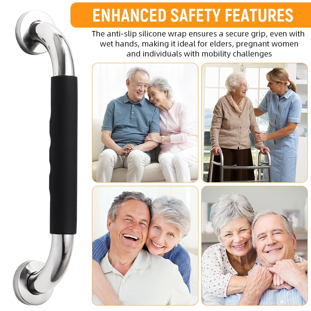 HANNEA Grab Bar for Bathroom with 15.57 in Ergonomic Handle featuring Screw Fixing | Stainless Steel Safety Support for Seniors