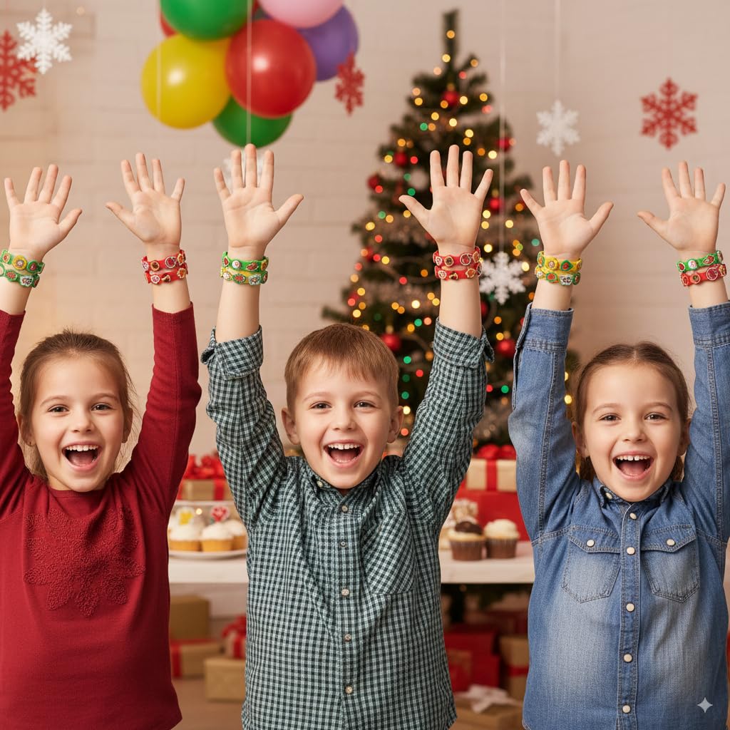 PATPAT DIY Christmas Bracelet Kit for Kids with Rubber Bands and Cartoon Charms | Fun Holiday Craft Gift