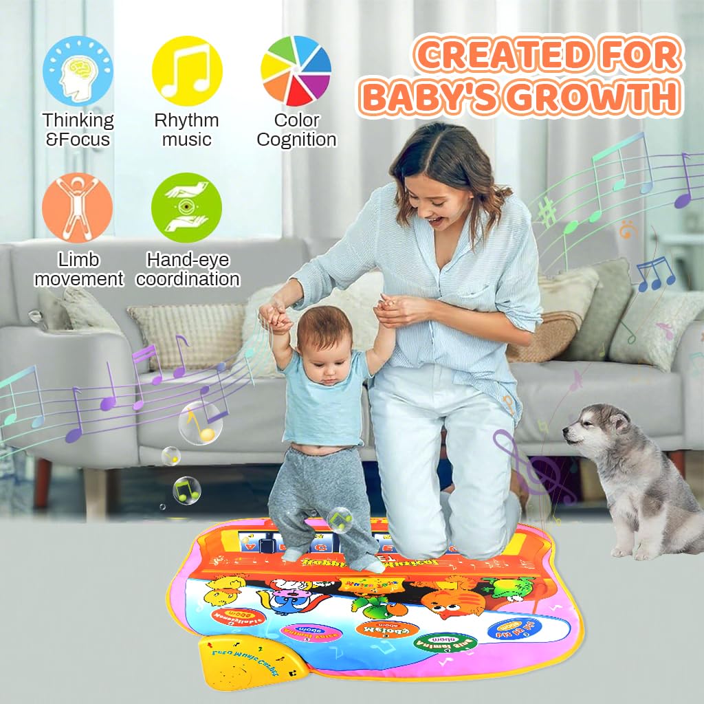 ZIBUYU Musical Mat for Kids 22.83x28.35 in with 8 Piano Keys & Smart Chip | Educational Toy