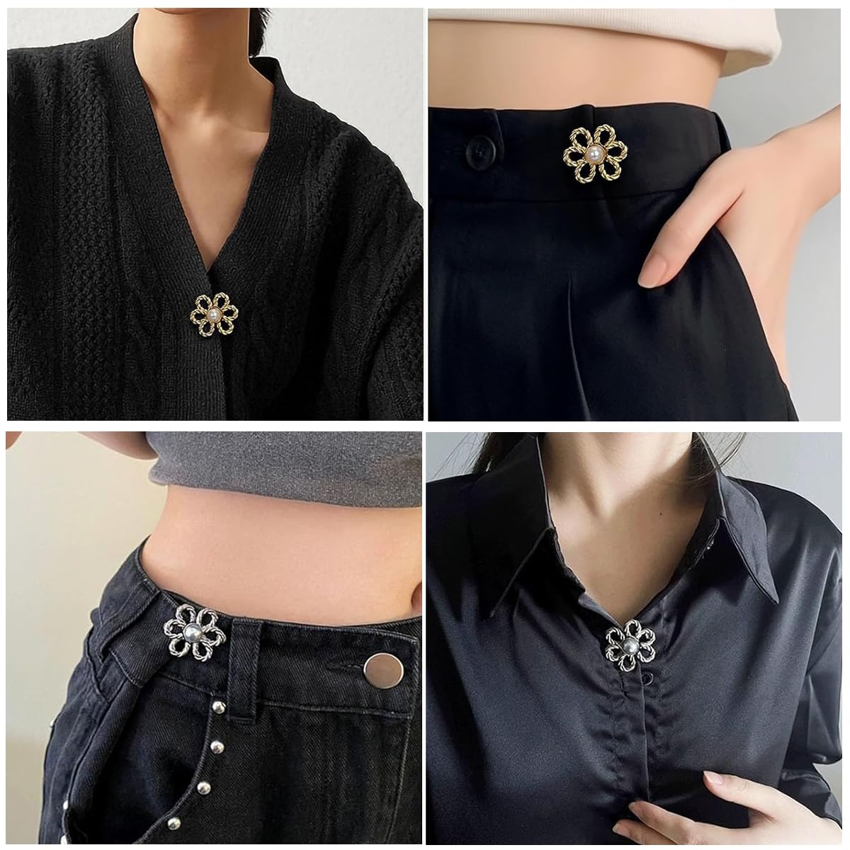 SANNIDHI Adjustable Waist Buckle for Jeans and Skirts with Flower Design | 4 Pairs Metal Pins