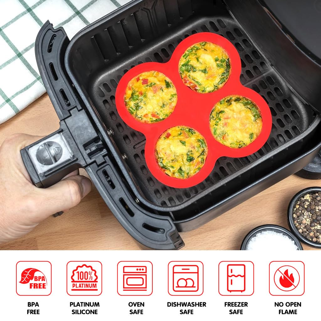 Supvox Silicone Muffin Cup Mold for Air Fryer and Oven featuring 4 Cavities 5.5cm Dia | Food Grade Non Stick Design