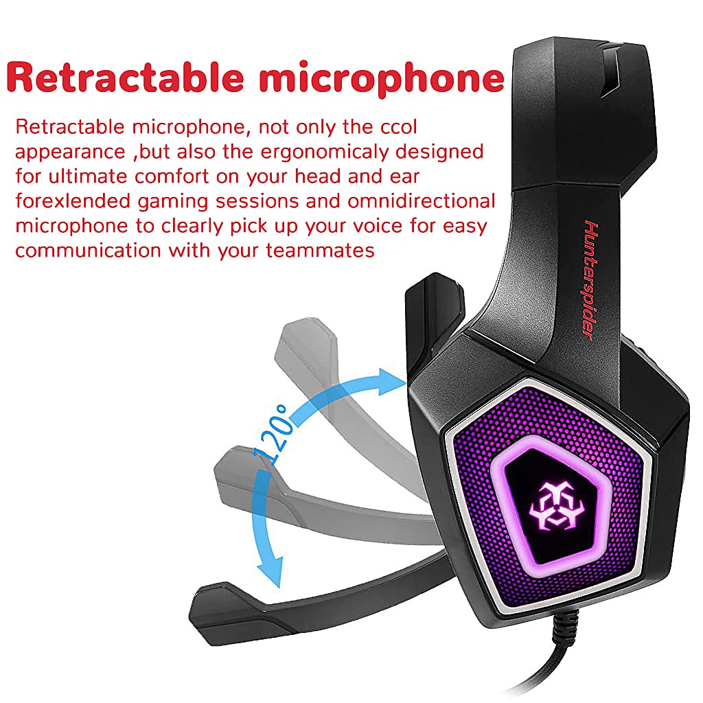 Verilux Gaming Headset for PS4 and PS5 with 40mm Stereo Surround Sound and LED Lights | Noise Cancelling Mic