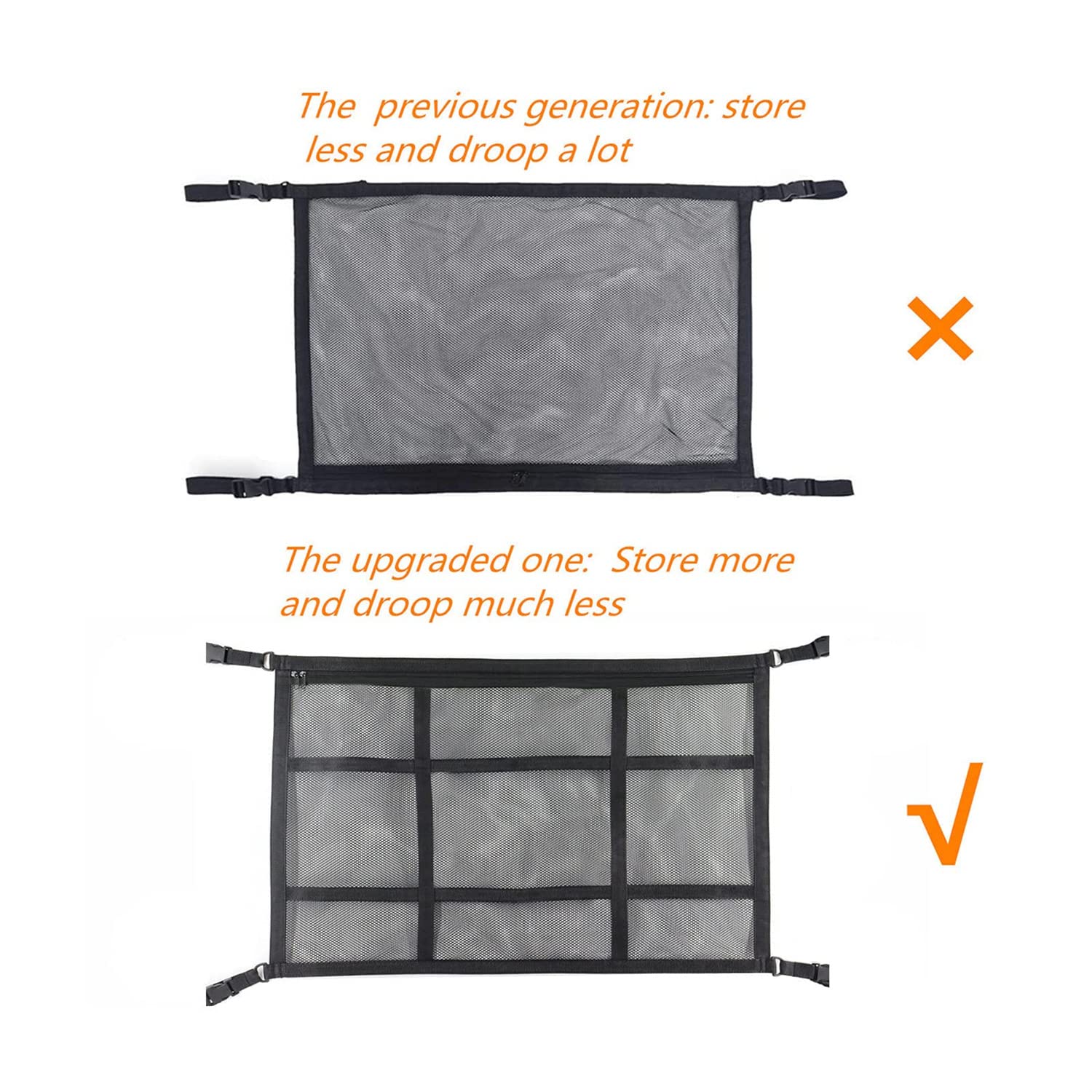 STHIRA Car Ceiling Storage Mesh Net for SUVs and Camping with 9 Straps & Double-Layer Design | 31.5x21.3in Organizer