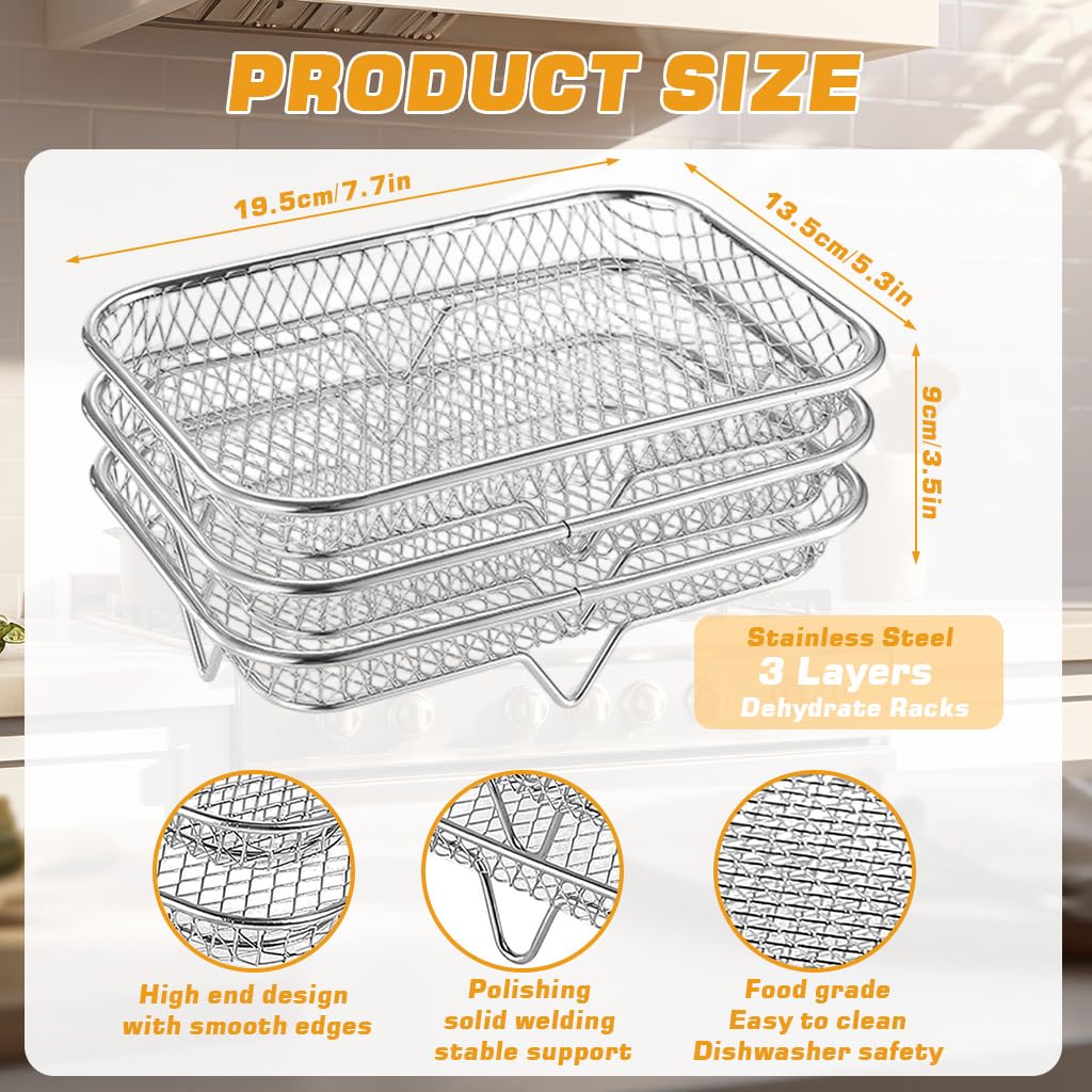 Supvox Stainless Steel Microwave Grill Stand for Air Frying and Baking | Set of 3 Raised Grids 19.5x13.5x9 cm