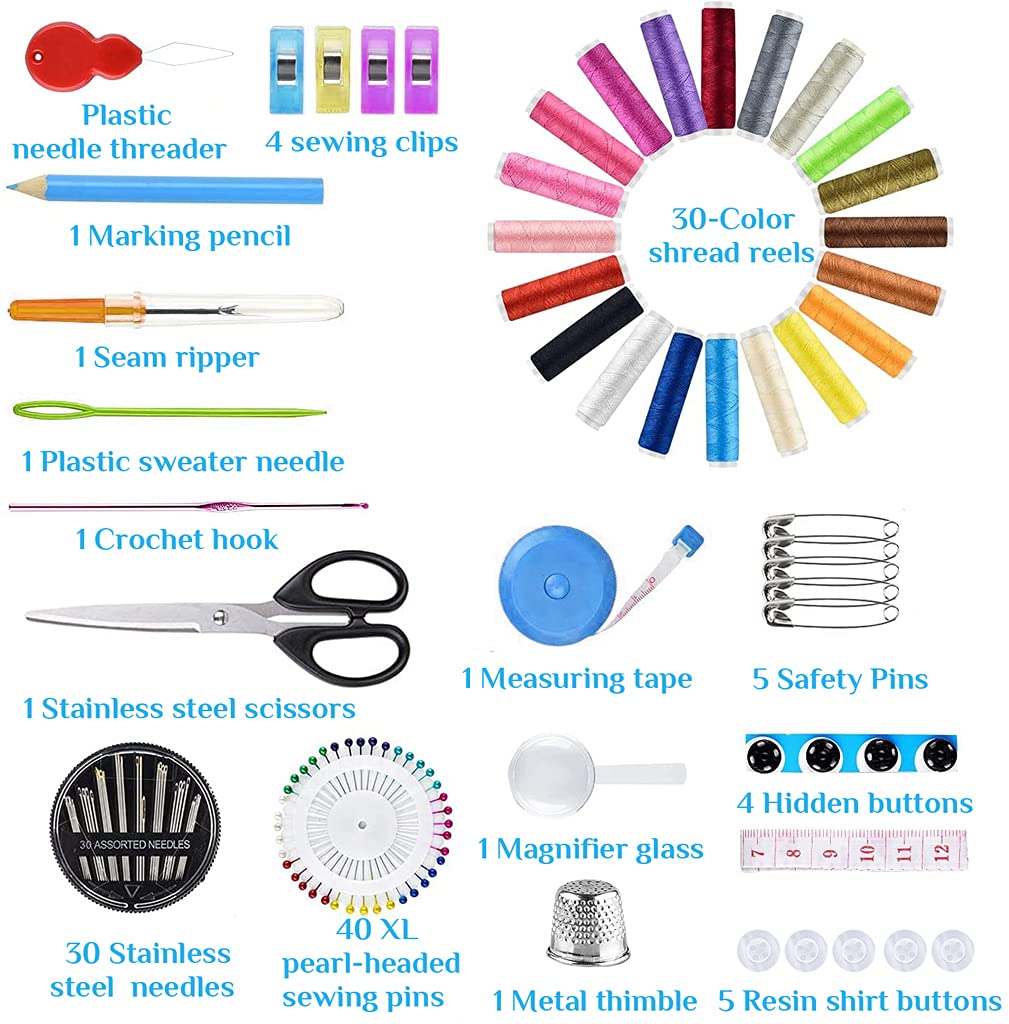 HASTHIP Sewing Kit for Home and Travel with 126pcs Accessories and 30 Cotton Threads | Portable PU Case