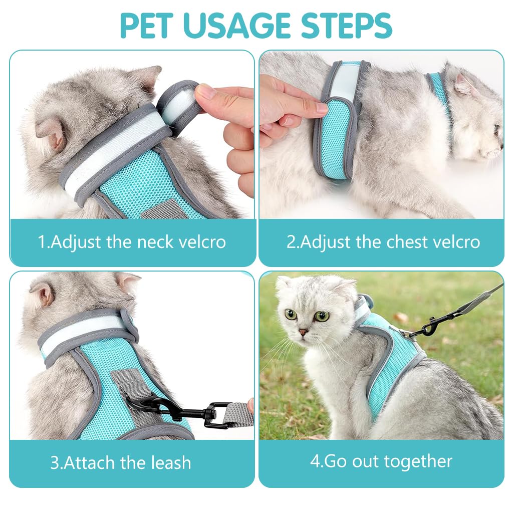 Qpets® Cat Vest Harness & Nylon Webbing Leash Set Outdoor Anti-Escape Pet Harness Walking Harness Safety Reflective Strip Cat Harness Breathable All Season Use Cat Vest Harness, Size S