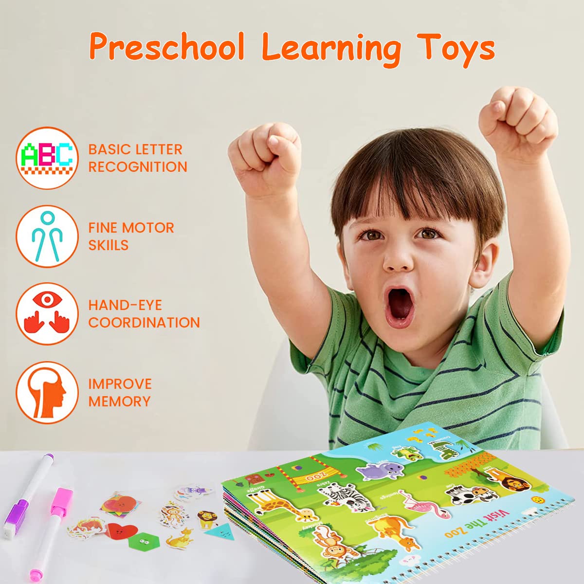 PATPAT Montessori Busy Book for Toddlers featuring 15 Learning Themes and Waterproof Pages