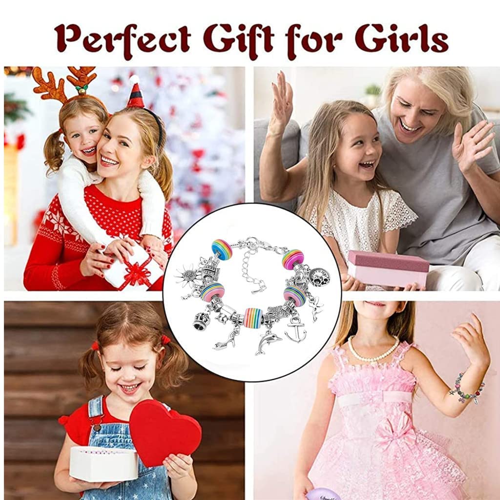 SANNIDHI Beads Charms for Jewellery Making with 3 Bone Chains and 62 Pieces | DIY Bracelet Kit for Kids Girls