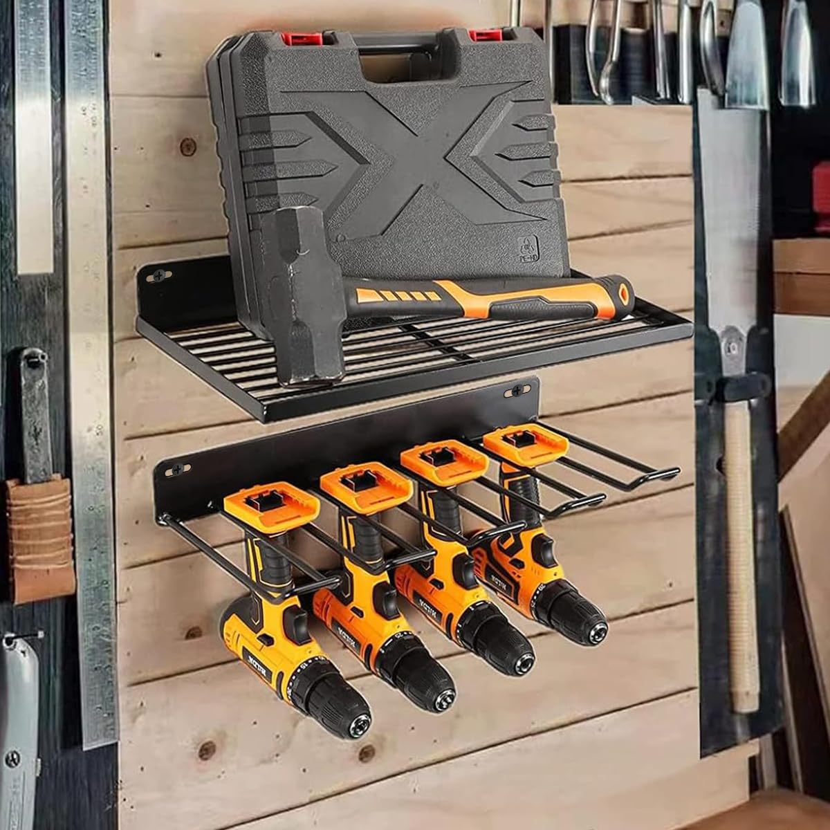 Serplex Power Tool Organizer for Wall Mount Garage with 2pcs Metal Racks featuring Screw Mount Design
