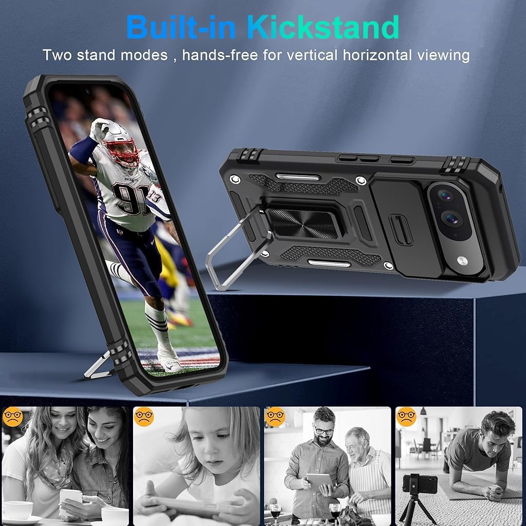 ZORBES Magnetic Phone Case for Google Pixel 9 and 9 Pro with Sliding Camera Shield | Rugged Shockproof Full Body Cover featuring Kickstand Ring and TPU Frame