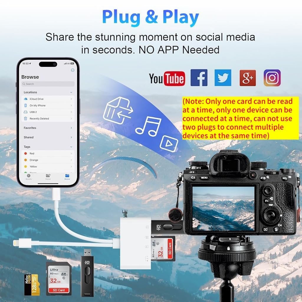 Verilux Multi Card Reader for iPhone with 4 in 2 USB C Lightning Ports | Supports Fast Charging