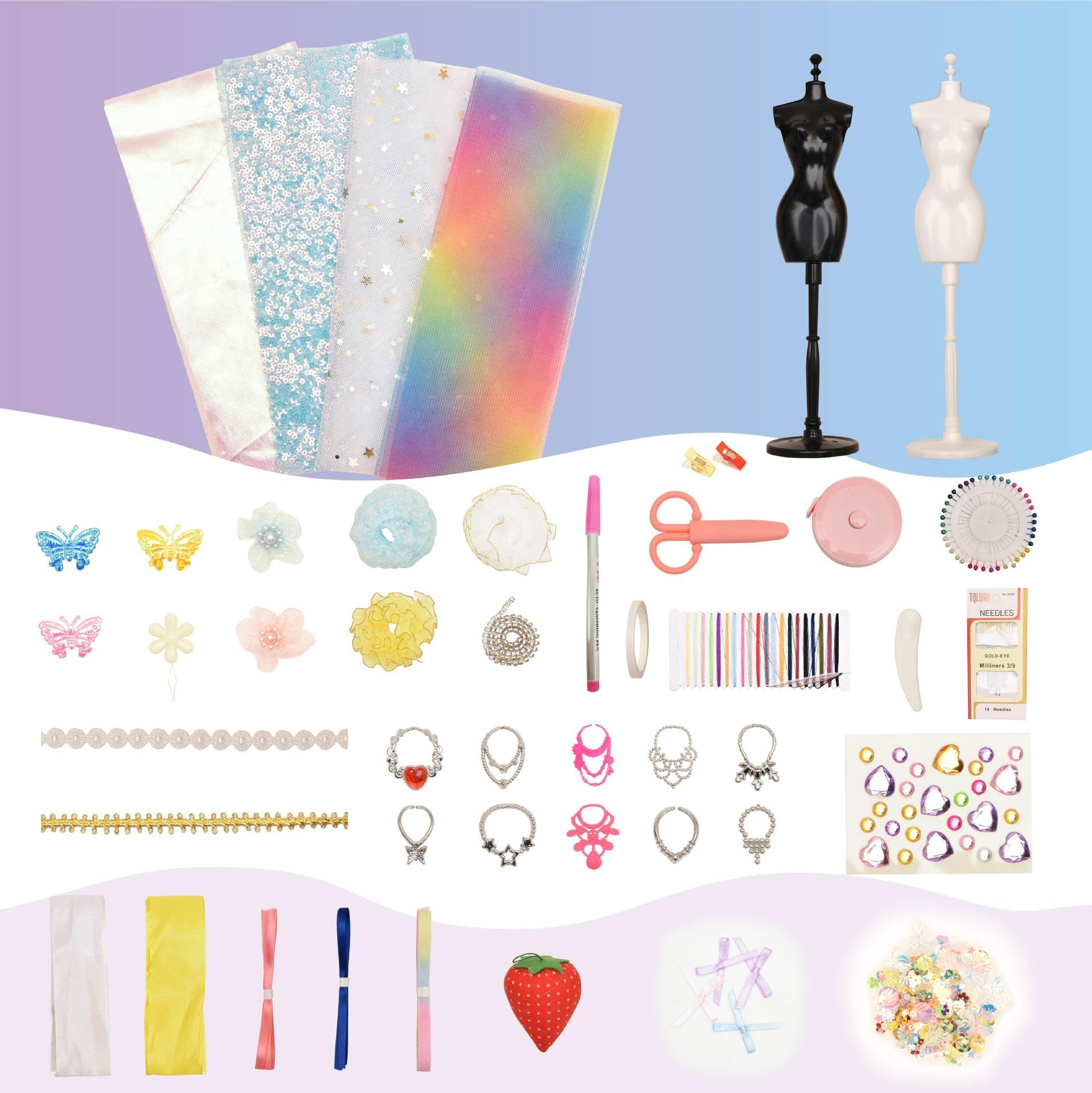 PATPAT DIY Kids Sewing Kit for Doll Clothes with Mini Mannequins and Charms | Fun Craft Gift for Girls 8–12