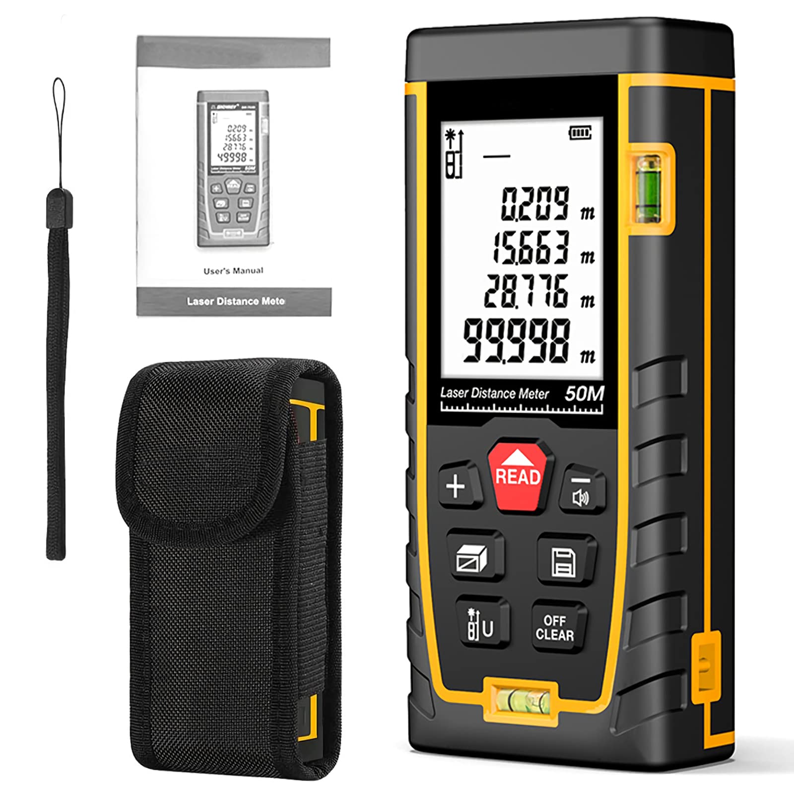 Verilux® 165FT Laser Measure Device ± 2mm Precise Digital Measure Tool, Range Finder with Dual Levels,Large LCD Backlit,IP54 Waterproof Battery Powered