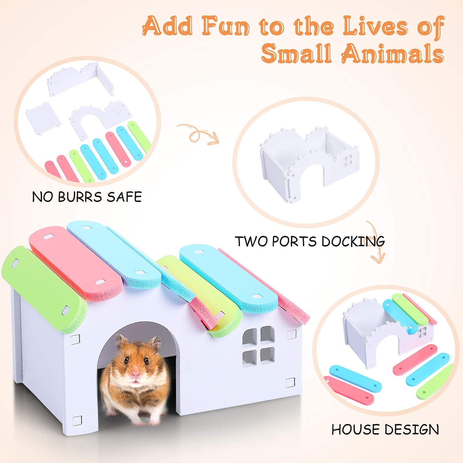 Qpets Hamster Toy Set for Small Pets with Detachable Wooden House and Bridge 16x7x7 cm | DIY Exercise Play Toys