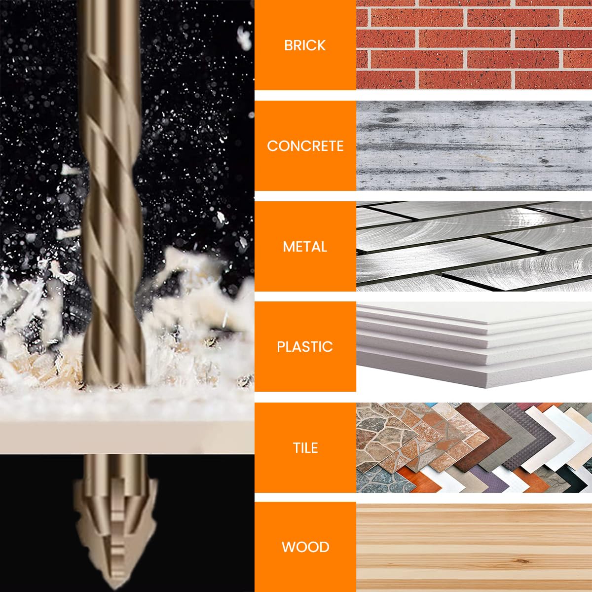 Serplex Carbide Drill Bits Set for Tile Glass and Concrete with 4‑Edge Sawtooth Design | 14PCS Alloy Steel Hex Shank