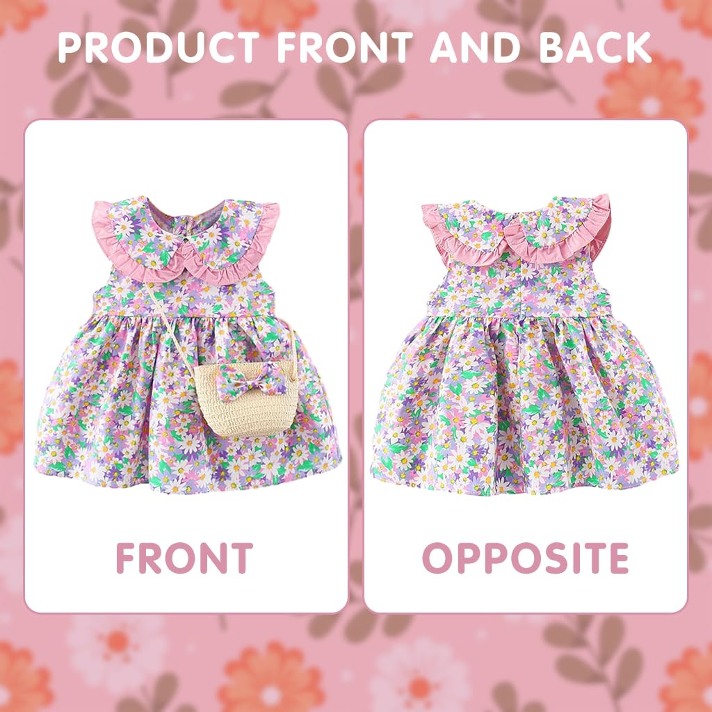 ZIBUYU Baby Girl Clothes for 0–3 Months with Bow Headband and 37cm Cotton Ruched Dress