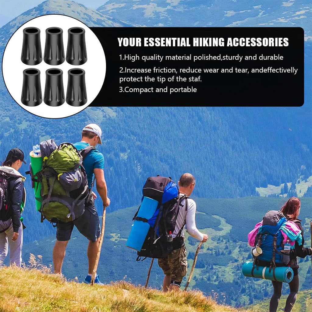 Proberos® 6Pcs Trekking Stick Ferrule Rubber Walking Stick Tip Ferrule Wear Resistant Rubber Hiking Pole Universal Size Walking Stick Ferrule for Most Trekking Poles, Walking Canes, Hiking Sticks