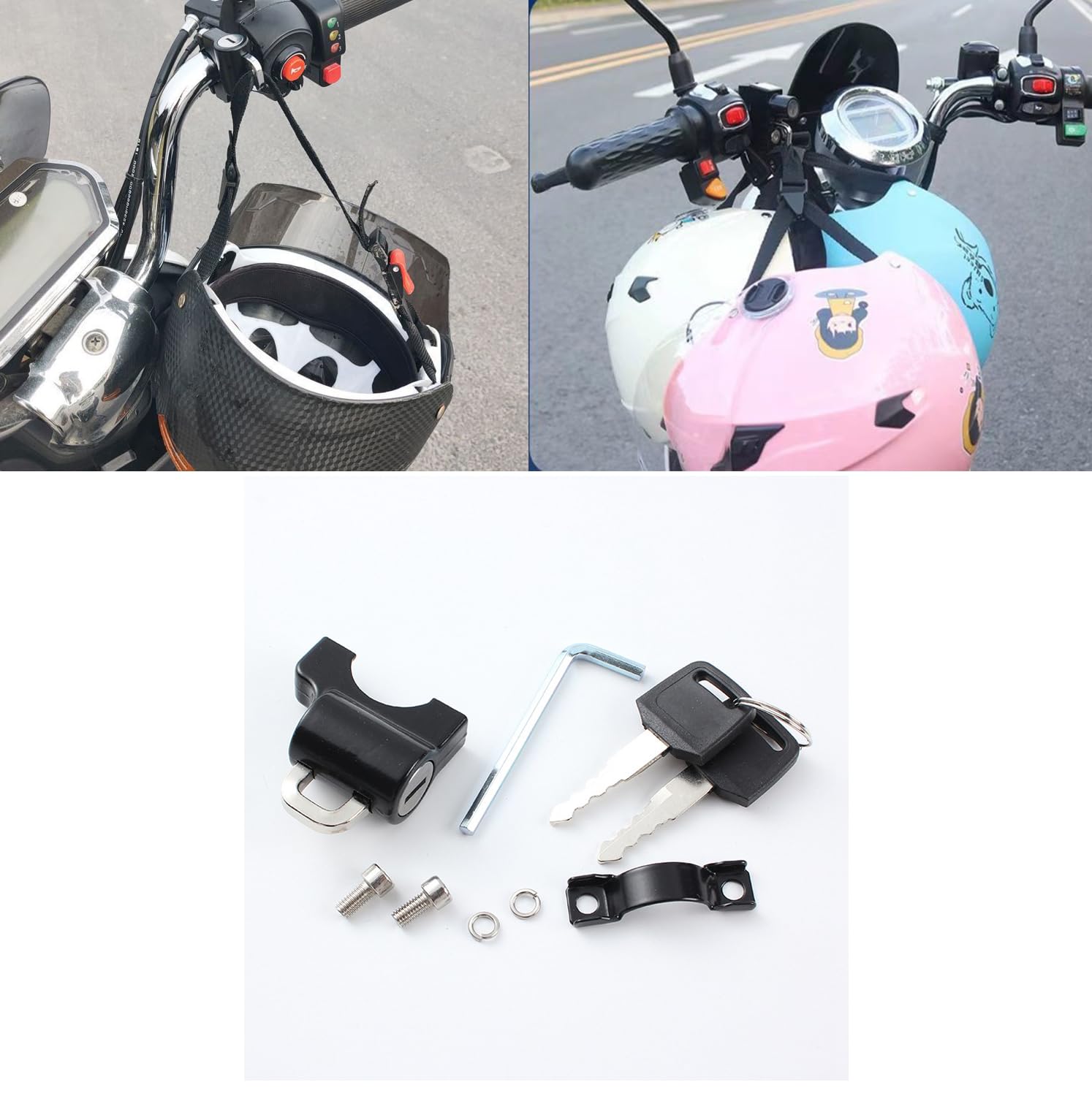 STHIRA Helmet Lock for Motorbike 22–28mm Handlebars featuring Anti-Theft Design | Aluminum Alloy 3 PCS Set