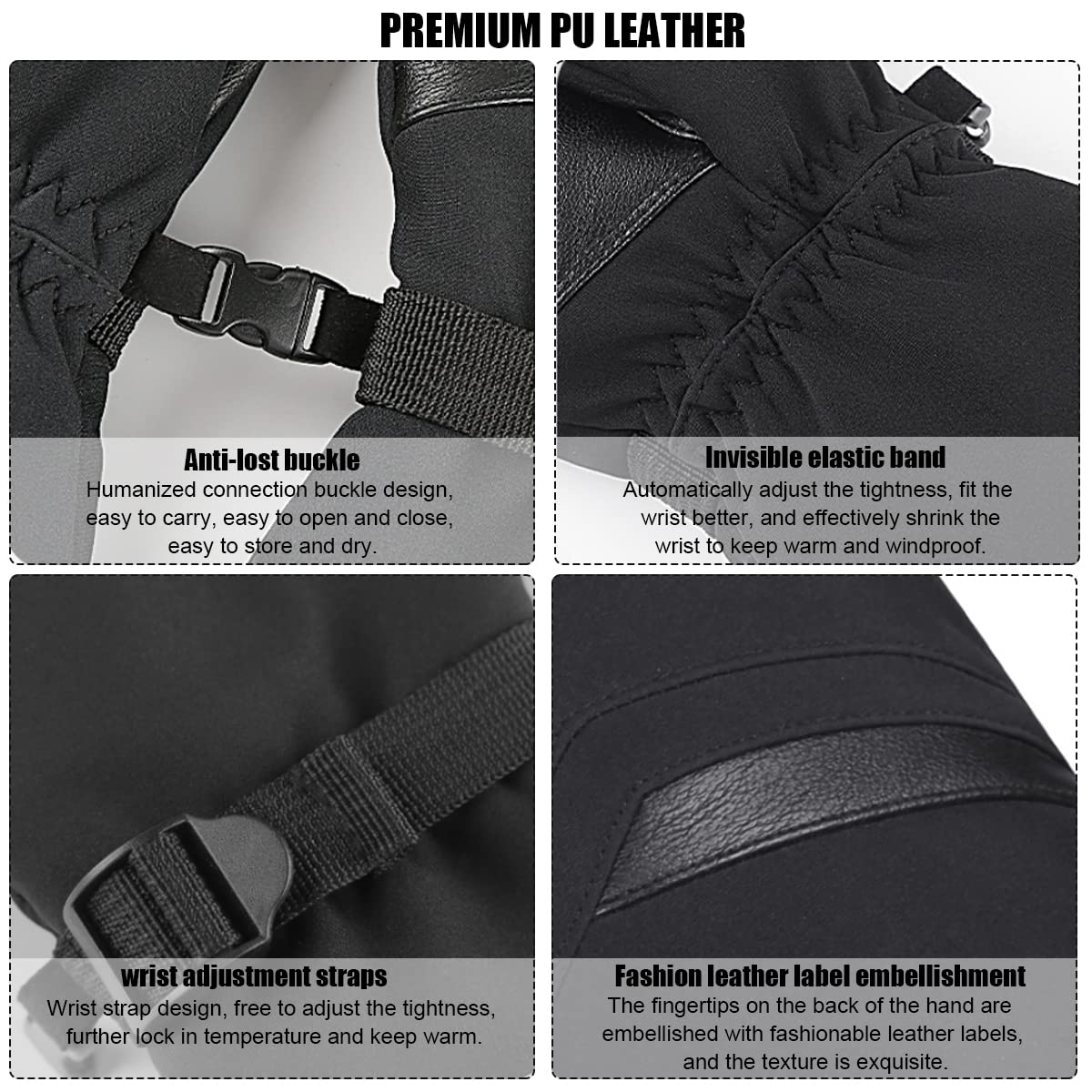 PALAY Winter Gloves for Skiing and Riding with Touch Screen Fingers and Anti Slip PU Palm | Windproof Waterproof for Men 8.5–9 cm Hand Width