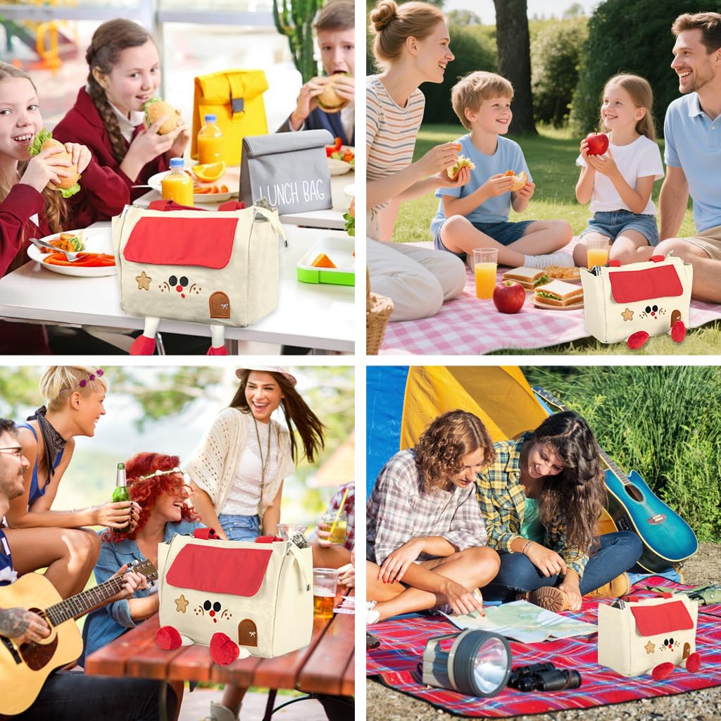 HASTHIP Cartoon Lunch Bag for Office and Picnic with Waterproof Liner and Reinforced Handles | 9.5L Red Thermal Bento Box