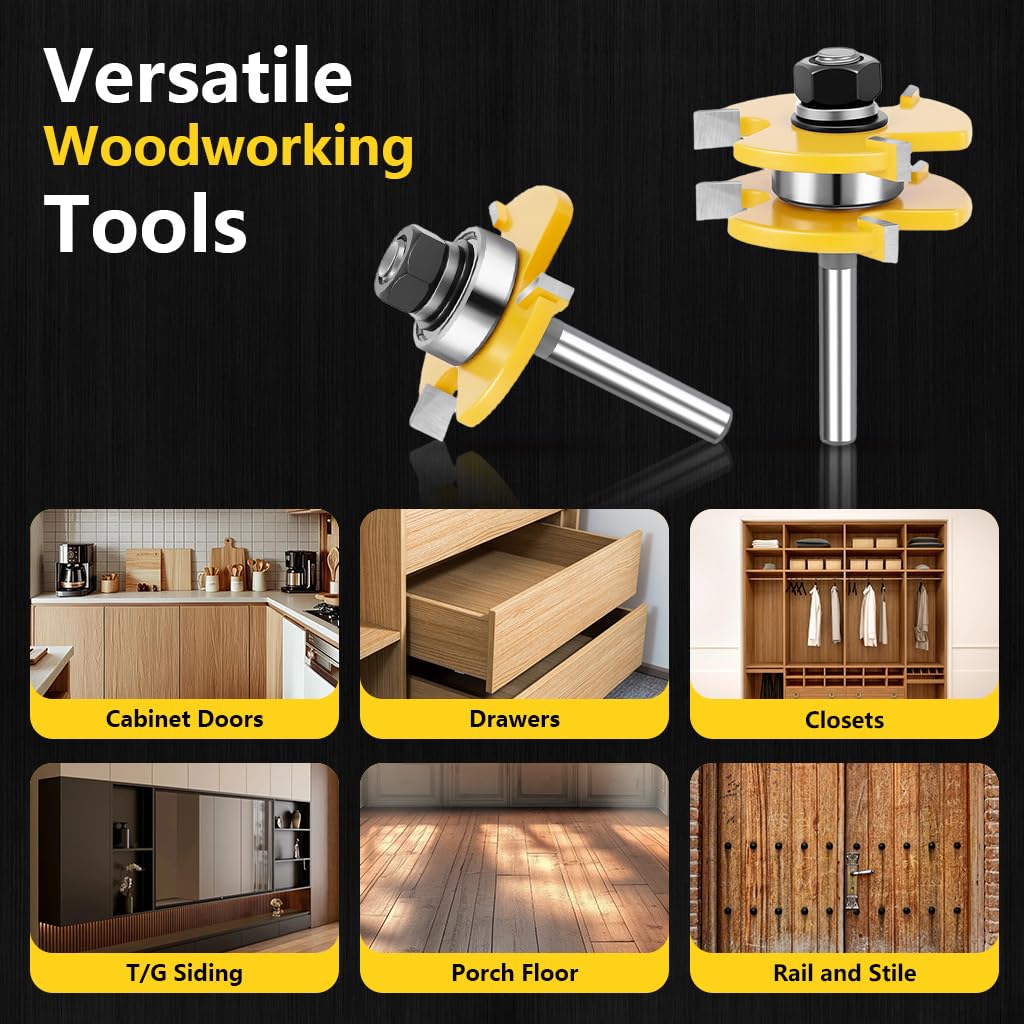 Serplex Router Bit Set for Precise Cabinet Joinery with Adjustable 3 Teeth Shaker | Alloy Steel 1/4 in Shank