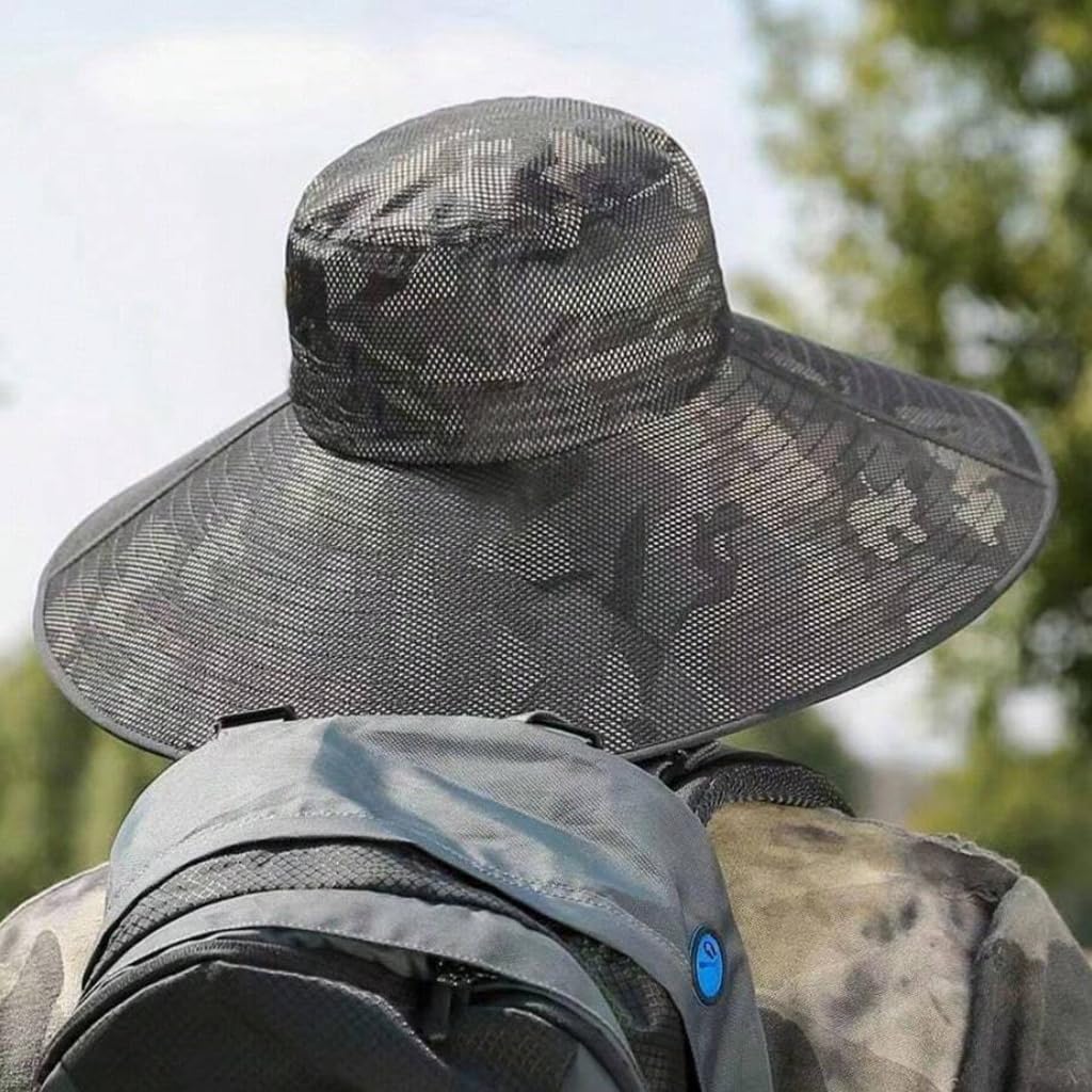 GUSTAVE Hats for Men UPF50+ with 15cm Wide Brim and Flip-Up Design featuring Camouflage Style | Ideal for Fishing, Hiking and Beach Trips