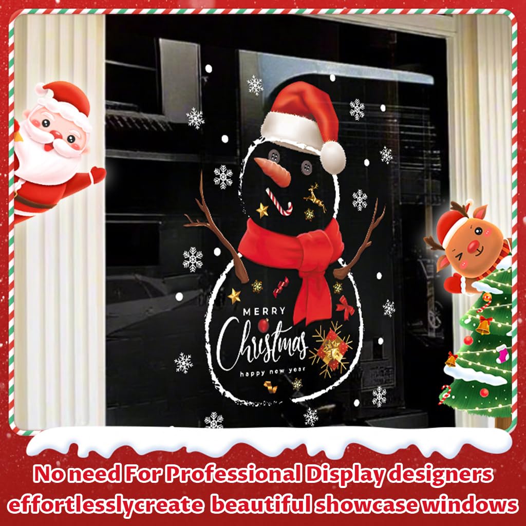 HASTHIP Snowman Window Clings for Christmas Decorations with Static Cling 45x60cm | Reusable Glass Stickers