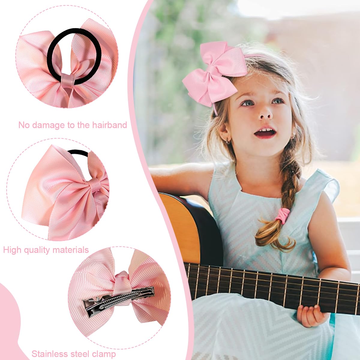 PALAY Bow Hairband 20pcs Set for Kids featuring Bowknot Clips and Pink Hair Ties | Girls Accessories