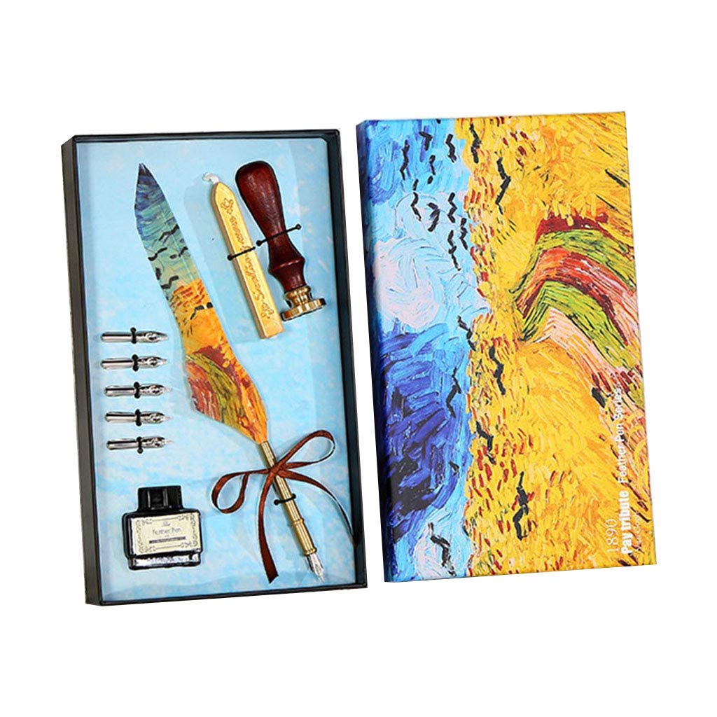 HASTHIP Quill Pen Ink Wax Seal Stamp Gift Set with 15ml Ink and 5 Nibs | Antique Feather Writing Kit